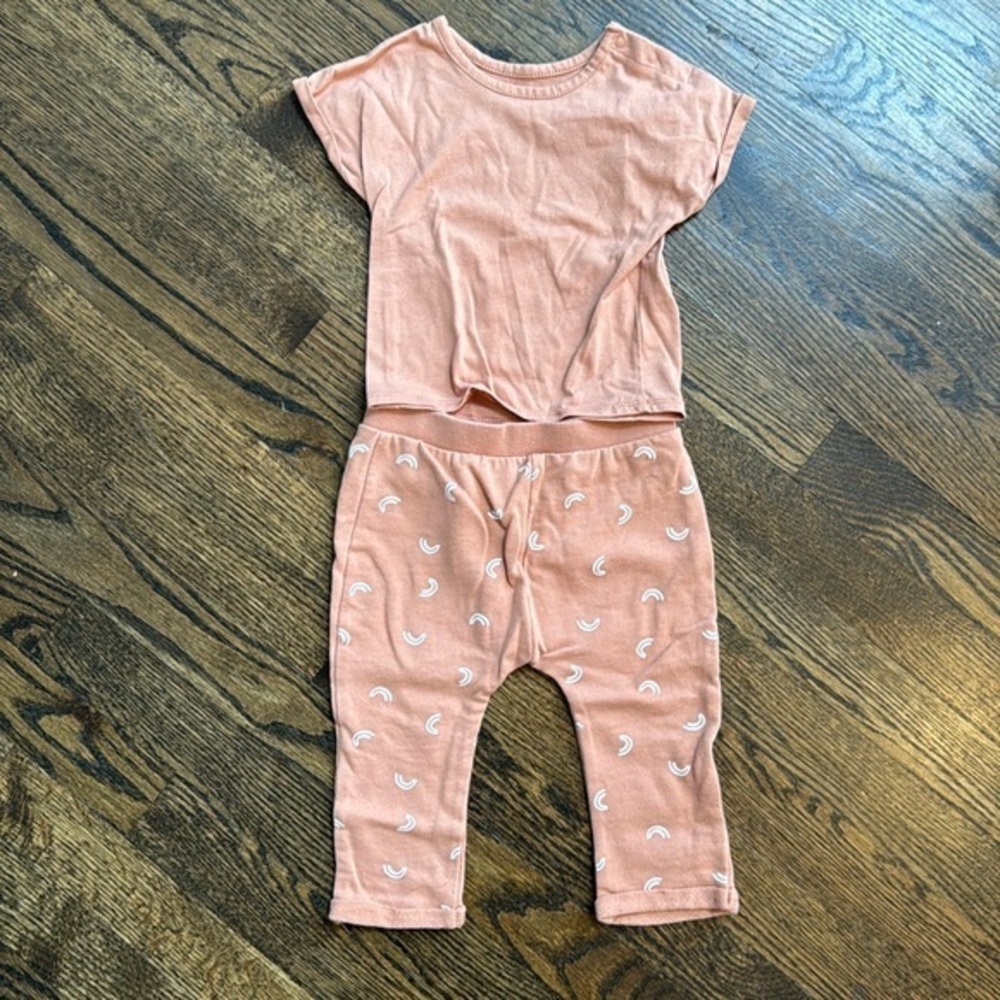 Grayson Mini threads 6-9 month set with pants and short sleeve top peach orange